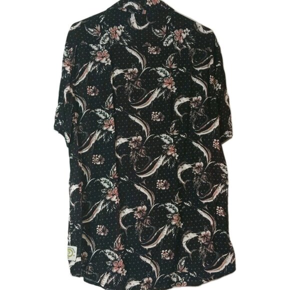 Margaritaville Shirt Men's Large Hawaiian Floral Marlins Button Up Beach Black - Picture 2 of 6